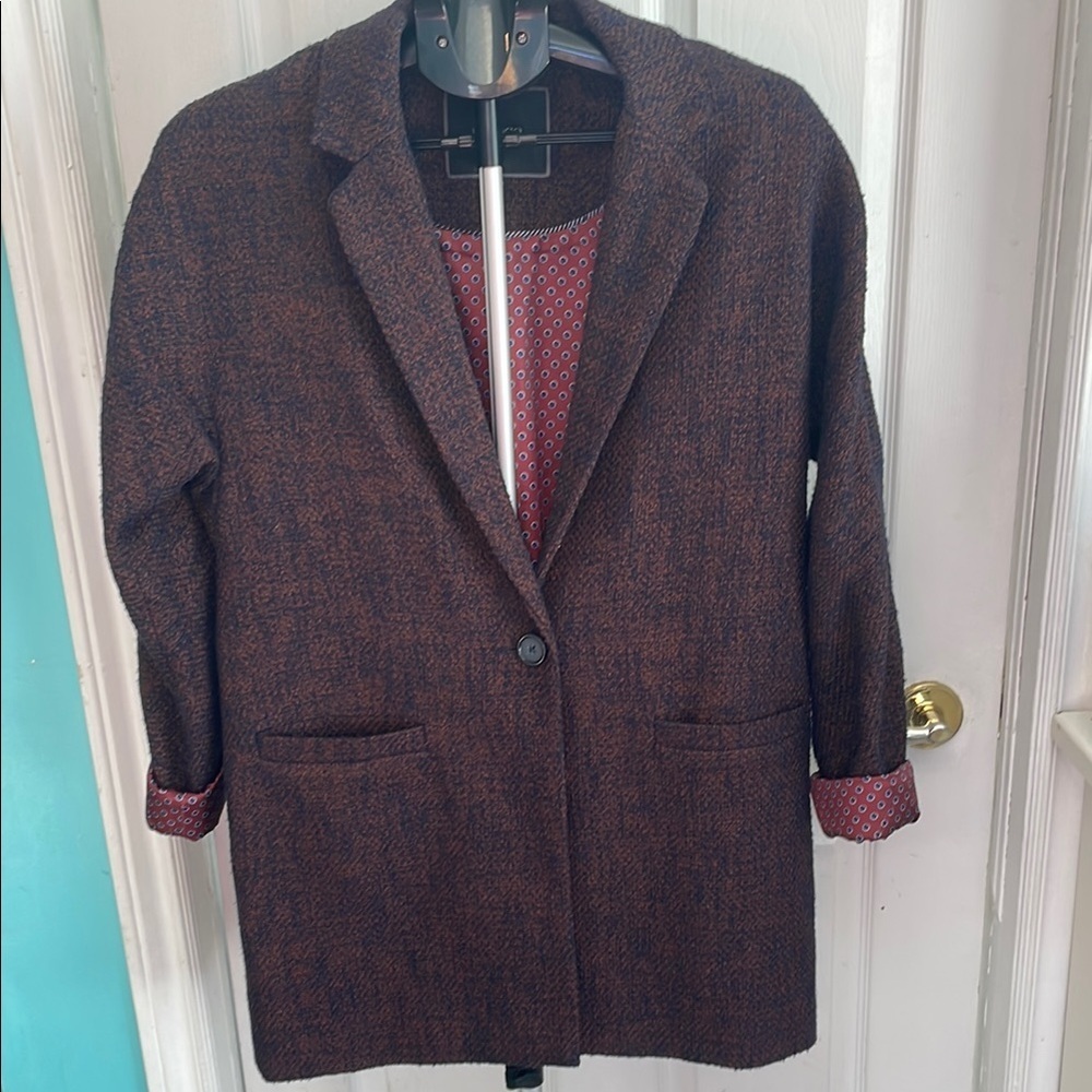 RW & CO. Brown blue mixed together Relaxed oversized cotton Blend Blazer jacket